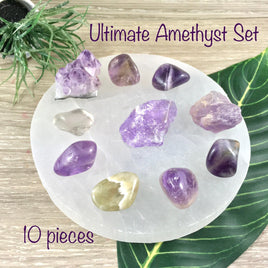 10 pieces ULTIMATE AMETHYST Set - Amethyst from Different Parts of the World in Rough and Polished Forms - Great Gift!  Reiki Healing