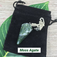 Genuine Gemstone Pendulums - Pick from Amethyst, Aventurine, Bloodstone Rose Quartz, Smoky Quartz, Moss Agate, Lapis - Wooden Grid Option