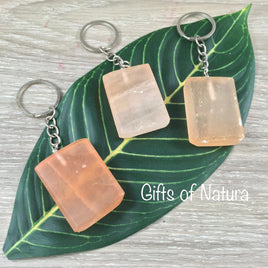 Peach Selenite Keychain - Unpolished, Raw - *SPIRIT GUIDES & ANGELS*, *Communication with Higher Self*, *Spiritual Activation*