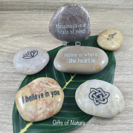 Genuine River Rock - INSPIRATIONAL SAYINGS - Nice Natural Gifts from Mother Nature - "Believe", "Home is where Heart is", "Celtic", "Lotus"