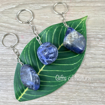 Sodalite Key Chains - Tumbled, Natural, Smooth, Polished - *INSIGHT* - *COMMUNICATION* - Throat Chakra, Reiki Healing