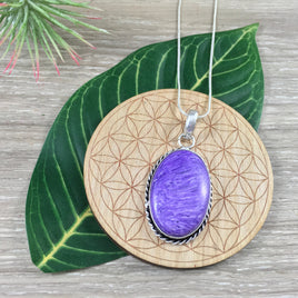 Lilac Stone Pendant - BONUS CHAIN! - Silver Plated -  Hand Polished - *Purging Inner Negativity*, *Revealing One's Path of Service*