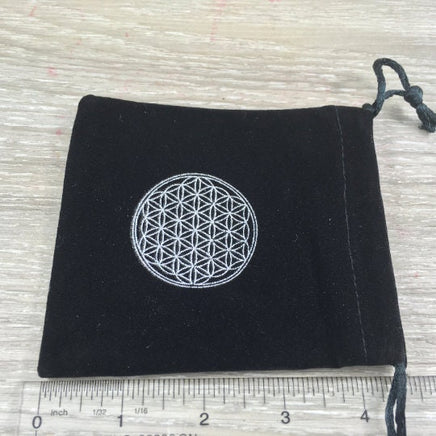 4.5 inch - Deluxe Black Velvet Bags - Flower of Life, Triple Moon, Chakra - Crystal Storage Bags - Gift Bags - 4.5 inch x 4 inch