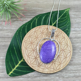 Lilac Stone Pendant - BONUS CHAIN! - Silver Plated - Hand Polished - *Purging Inner Negativity*, *Revealing One's Path of Service*