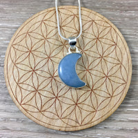 8.87cts Genuine Angelite Moon Pendant - 925 Sterling Silver - Bonus Chain!  *Angelic Communication*, *Serenity*, *Expanded Self Awareness*