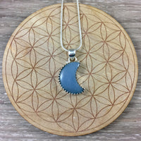 8.12 cts Genuine Angelite Moon Pendant - 925 Sterling Silver - Bonus Chain!  *Angelic Communication*, *Serenity*, *Expanded Self Awareness*