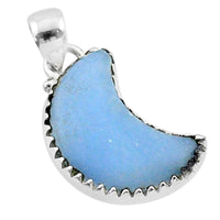 8.12 cts Genuine Angelite Moon Pendant - 925 Sterling Silver - Bonus Chain!  *Angelic Communication*, *Serenity*, *Expanded Self Awareness*