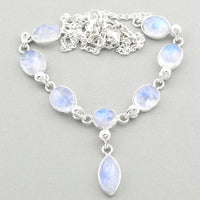 28.30 cts Rainbow Moonstone Necklace - 925 Solid Sterling Silver - Gorgeous Flashes! - *MYSTERY* - *SELF-DISCOVERY* - *Intuition*