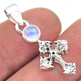0.90 cts Rainbow Moonstone Cross Pendant - 925 Solid Sterling Silver - Gorgeous Flash! - *MYSTERY* - *SELF-DISCOVERY* - *Intuition*