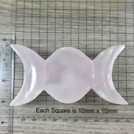 Pink Calcite Crescent Triple Moon Plate - Smooth, Polished, Natural- *Well-Being*, *Wholeness*, *Health*, *Empathy*, "Mind-Heart Connection"