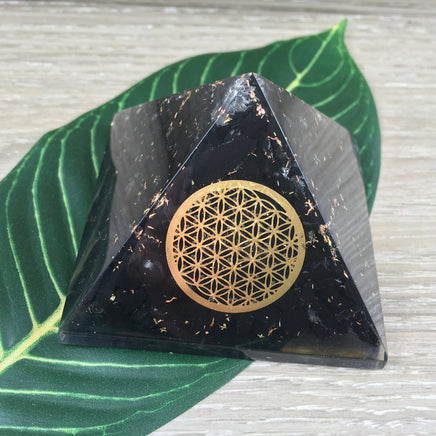 Shungite Orgone Pyramid with Flower of Life Design - 3" Square Base - *Repels Negativity* - *Cleansing* - *Purification* - Reiki Healing