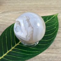 1.75" Blue Grey Lace Agate Sphere with Druzy - Hand Polished, Natural, No Dyes - Reiki Healing