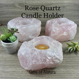 Natural Rose Quartz Tea Light Candle Holder - Rough, Chunky, Natural, Unpolished - LOVE & HEALING