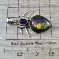 Unique! Purple Labradorite / Spectrolite Pendant on 925 Sterling Silver - LOVELY FLASHES - Bonus Chain - *Stone of Magic* - Reiki Healing