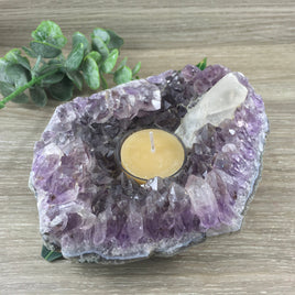 Amethyst Candle Holder ( 2lbs +) - 5.25" Length - Natural, Unpolished- Very Sparkly! - "Calming", "Divine Connection" - Reiki Energy