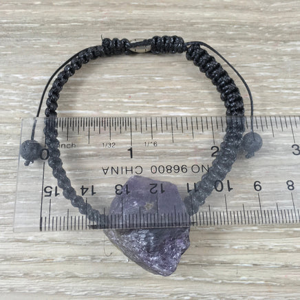 Genuine Gemstone Bracelet - Amethyst | Citrine | Clear Quartz - Hand Braided - Sliding Knot Closure - Lava Beads Accents -Fully Adjustable