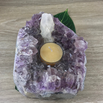 Amethyst Candle Holder ( 2lbs +) - 5.25" Length - Natural, Unpolished- Very Sparkly! - "Calming", "Divine Connection" - Reiki Energy