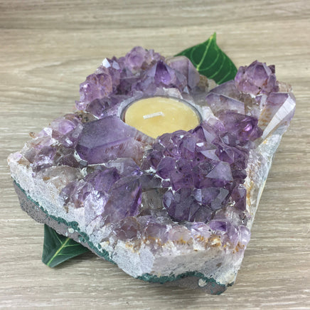 Amethyst Candle Holder ( 1 lbs) - 5" Length - Natural, Unpolished- Very Sparkly! - "Calming", "Divine Connection" - Reiki Energy