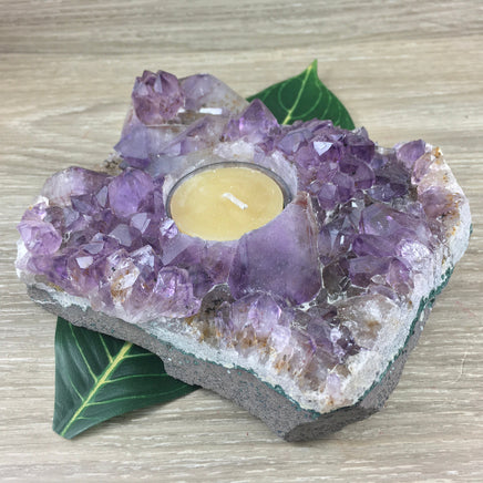 Amethyst Candle Holder ( 1 lbs) - 5" Length - Natural, Unpolished- Very Sparkly! - "Calming", "Divine Connection" - Reiki Energy