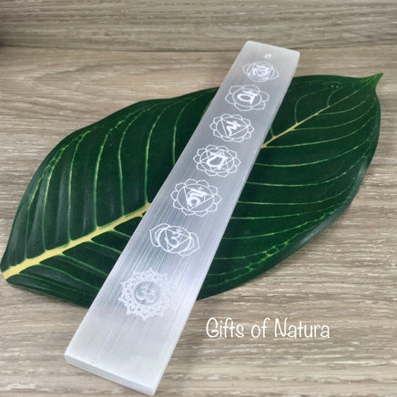 Chakra Symbols Selenite Crystals Charging | Display Bar | Incense Holder - Smooth, Polished - "Spiritual Activation" - Reiki Healing