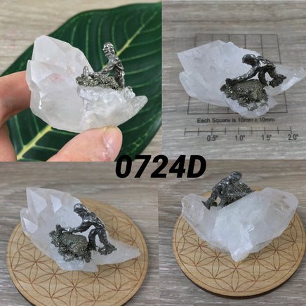 Pewter Mining Scenes on Clear Quartz Cluster - Pick Your Own Piece - Natural, Unpolished, Gemstone Art -Made in Canada