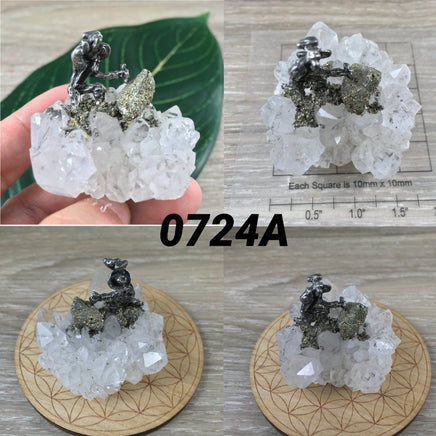 Pewter Mining Scenes on Clear Quartz Cluster - Pick Your Own Piece - Natural, Unpolished, Gemstone Art -Made in Canada