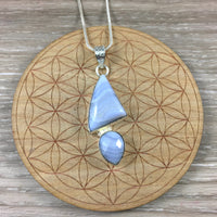 34 cts 925 Sterling Silver - Blue Lace Agate Pendant - Bonus Chain! - Natural, No Dyes - *COMMUNICATION* - *CONFIDENCE* - *CLARITY*