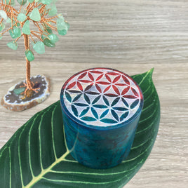 2" Multicolor Flower of Life Box - Handcarved from Soapstone - Beautiful Etched Design - Crystal Box / Storage - Jewelry Box / Storage