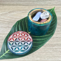 2" Multicolor Flower of Life Box - Handcarved from Soapstone - Beautiful Etched Design - Crystal Box / Storage - Jewelry Box / Storage